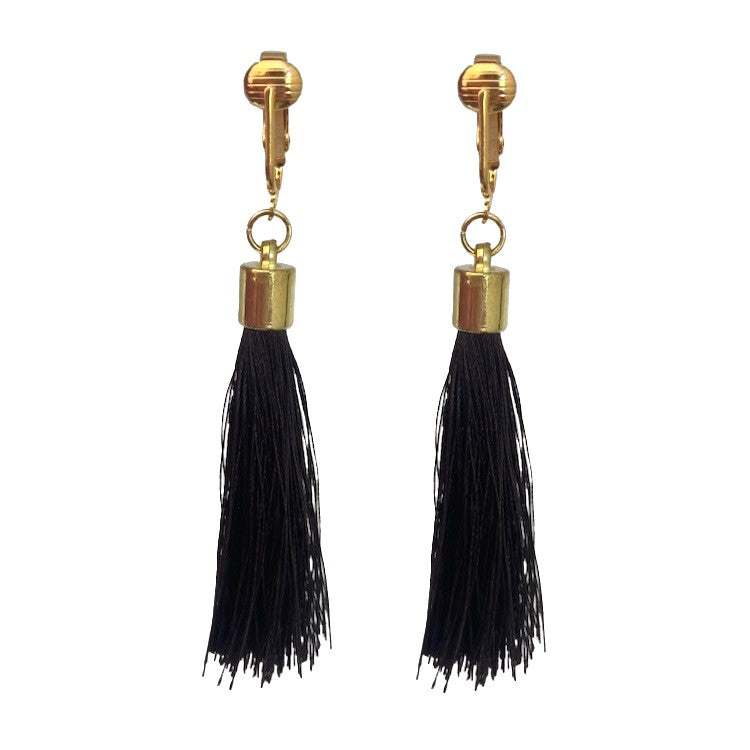 Gold Tassel Clip On Dangling Earrings