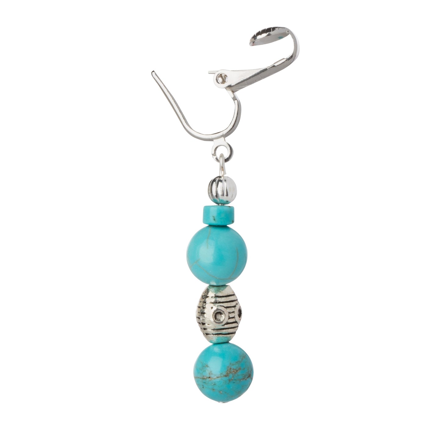 Turquoise Beaded Silver Clip On Dangling Earrings