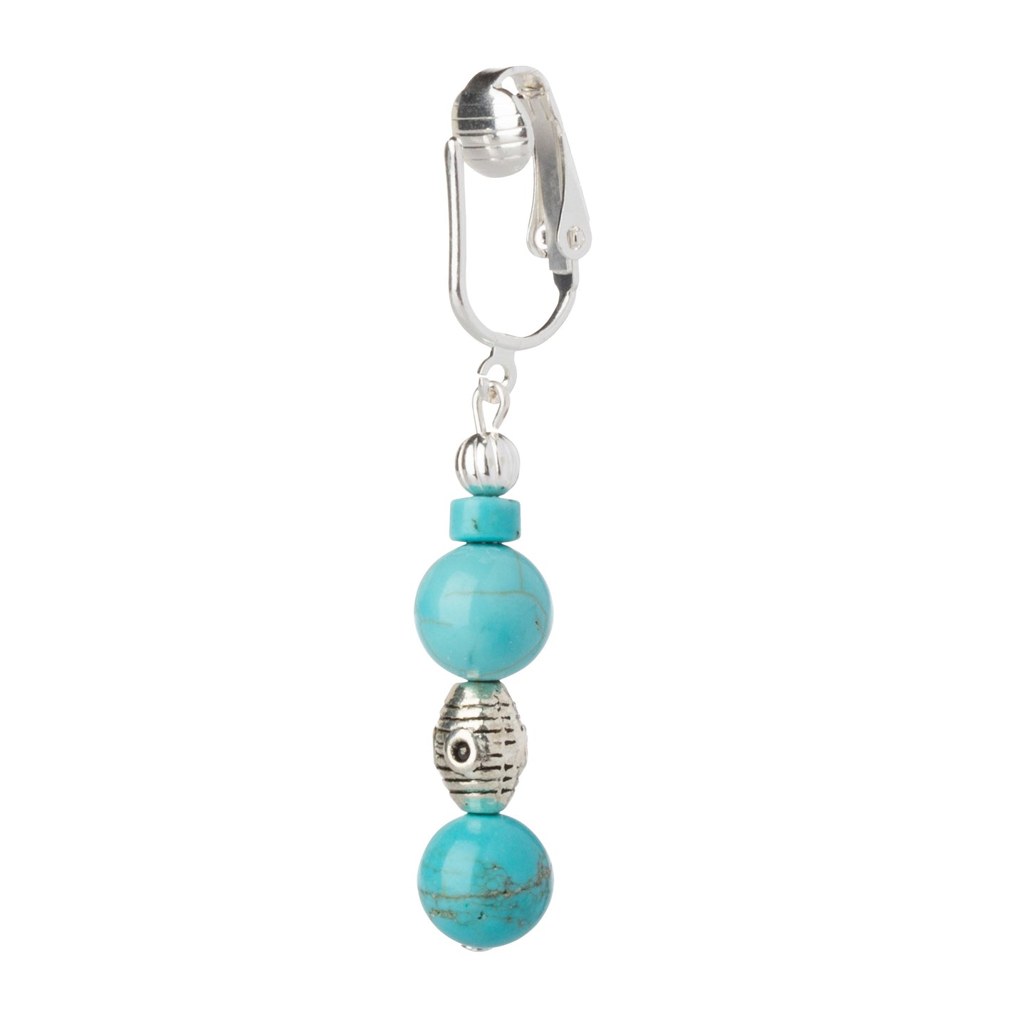 Turquoise Beaded Silver Clip On Dangling Earrings