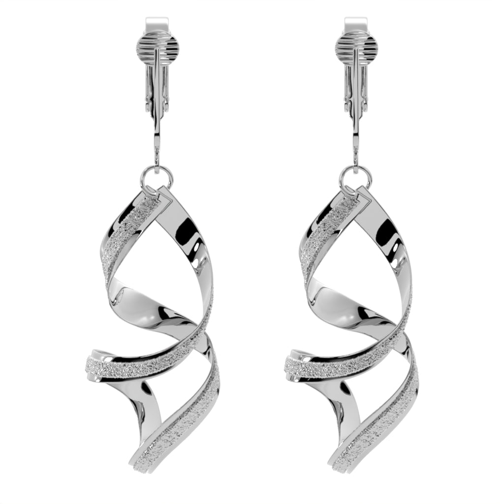 Silver Sparkle Twist Clip On Dangling Earrings