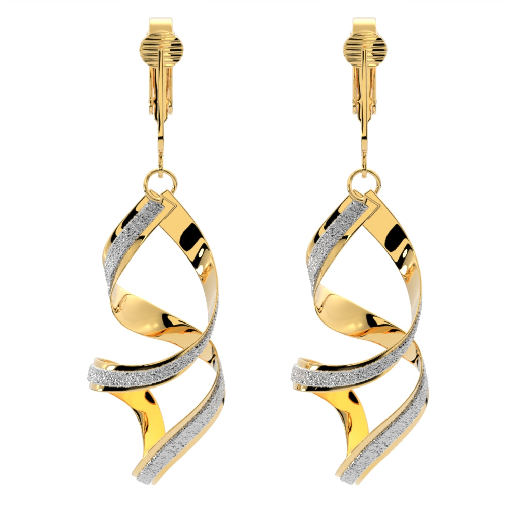 Gold Sparkle Twist Clip On Dangling Earrings