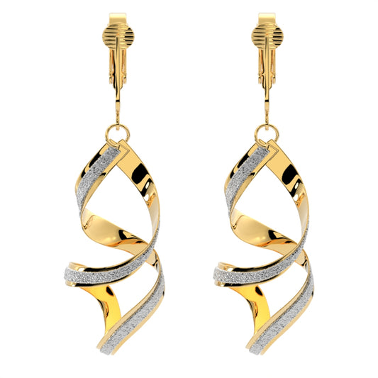 Gold Sparkle Twist Clip On Dangling Earrings