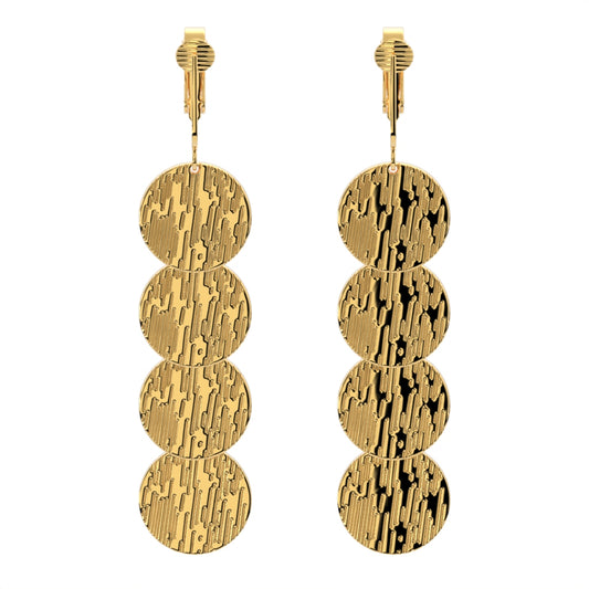 Gold Four Circles Clip On Dangling Earrings