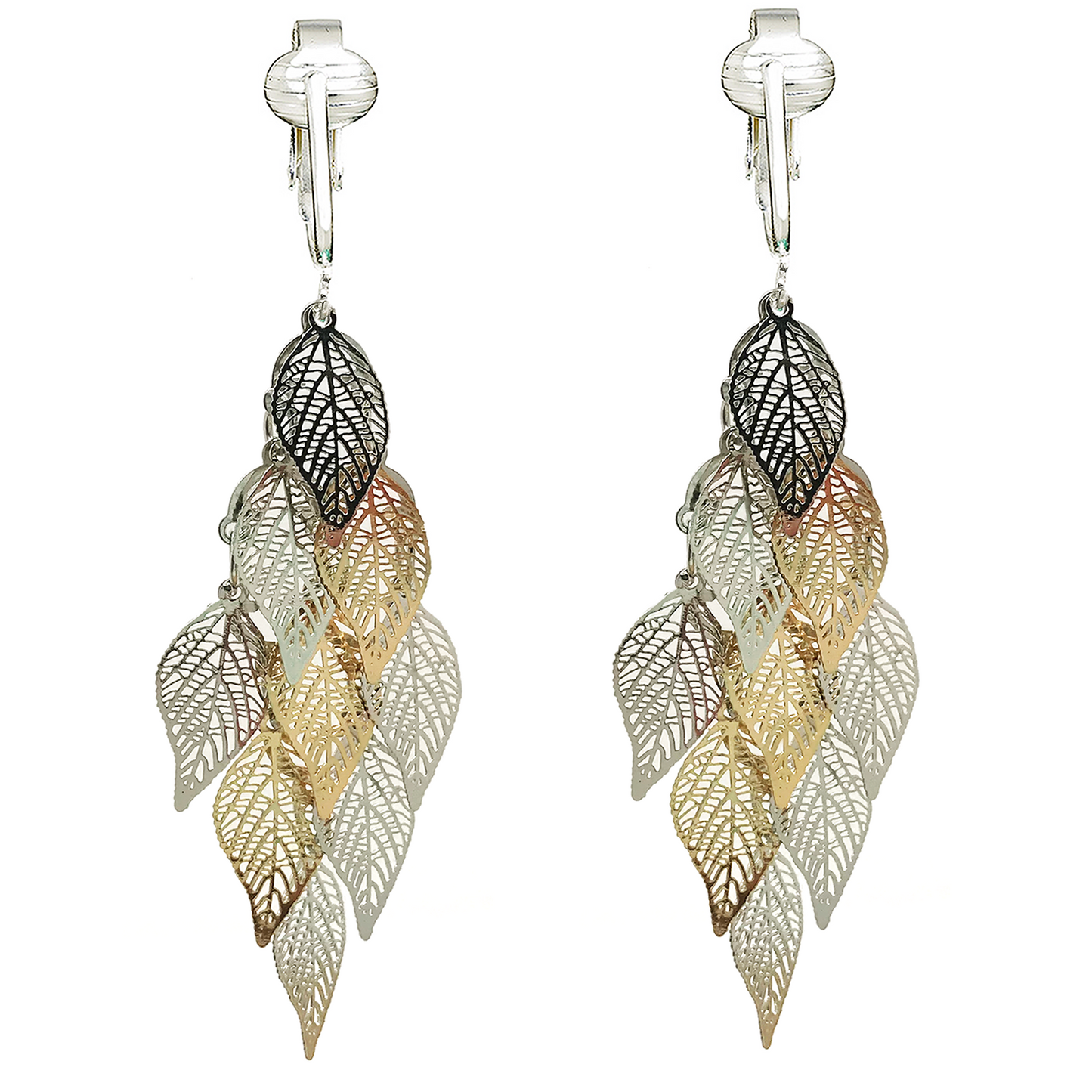 Layered Leaves Clip On Dangling Earrings