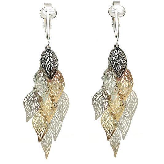 Layered Leaves Clip On Dangling Earrings