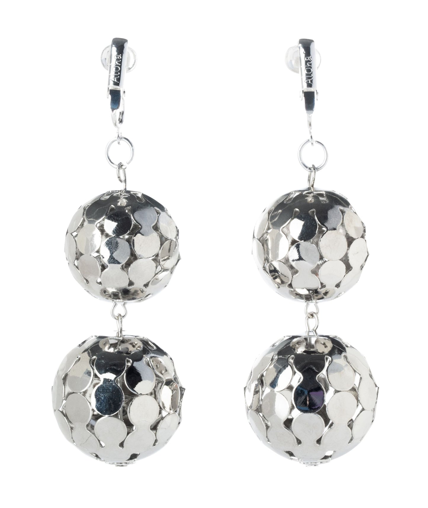 Silver Filigree Balls Clip On Dangling Earrings