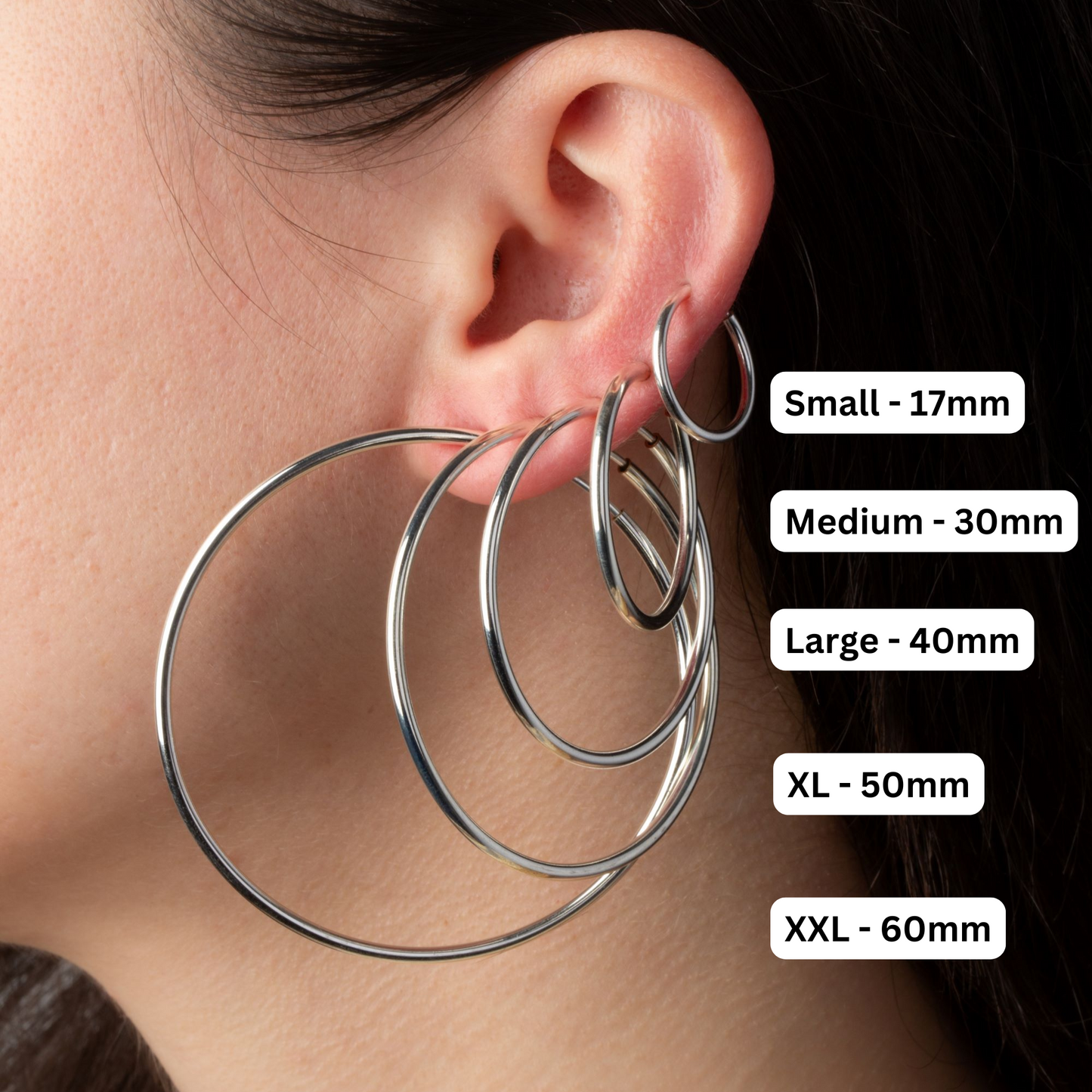 Black Spring Clip On Hoop Earrings