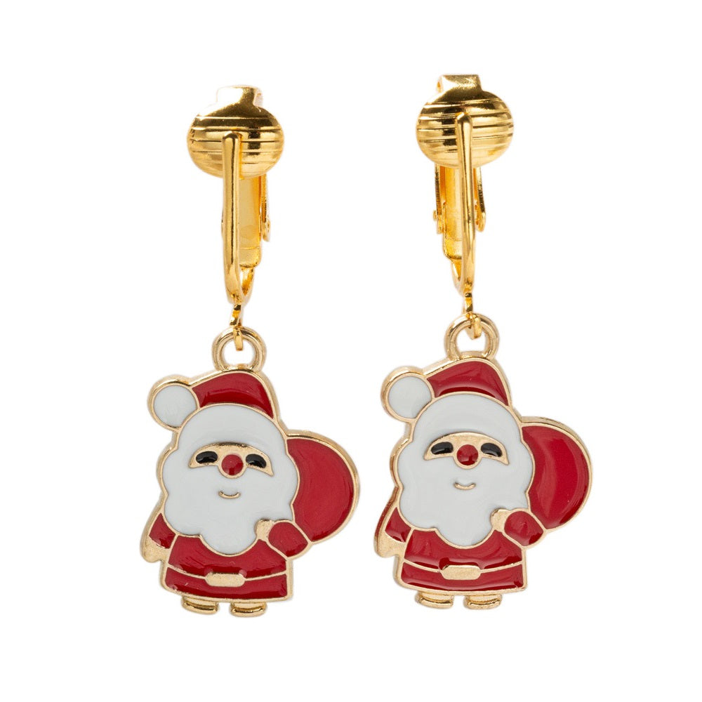 Santa Gold Clip On Dangling Earrings