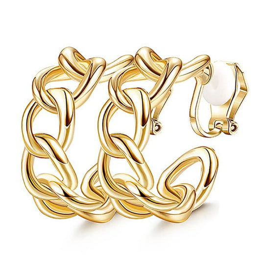 Gold Chunky Chain Clip On Hoop Earrings