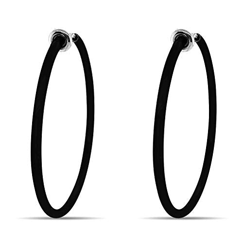 Black Spring Clip On Hoop Earrings