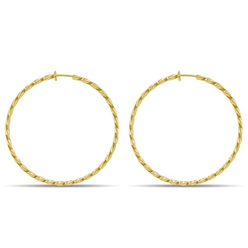 Gold Twisted Spring Clip On Hoop Earrings