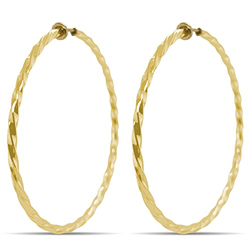 Gold Twisted Spring Clip On Hoop Earrings