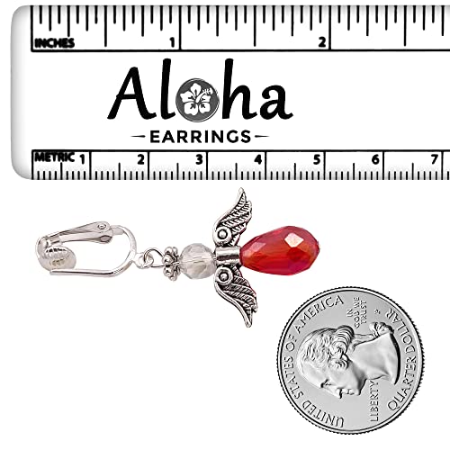 Red Crystal Angel Clip On Dangling Earrings