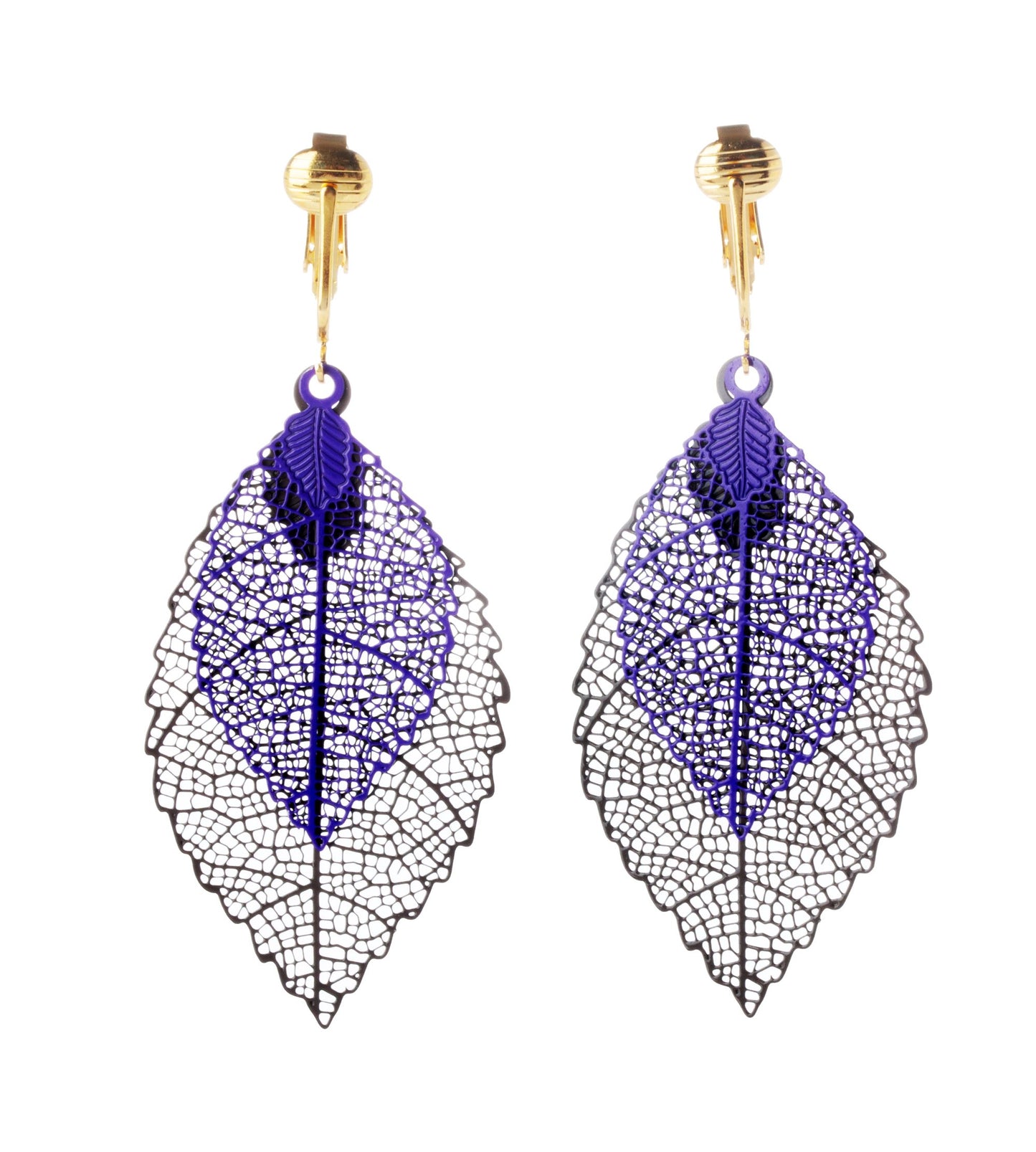 Double Leaves Clip On Dangling Earrings