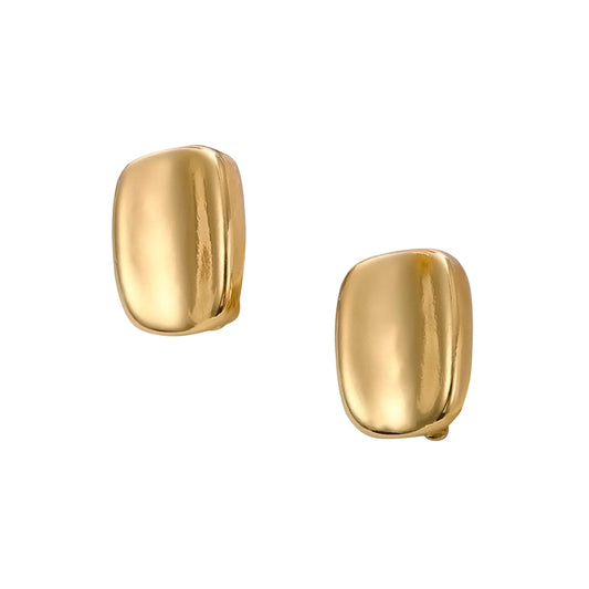 Gold Concave Rectangle Clip On Stud Earrings