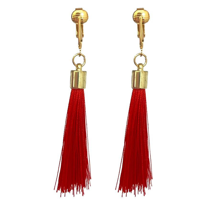 Gold Tassel Clip On Dangling Earrings