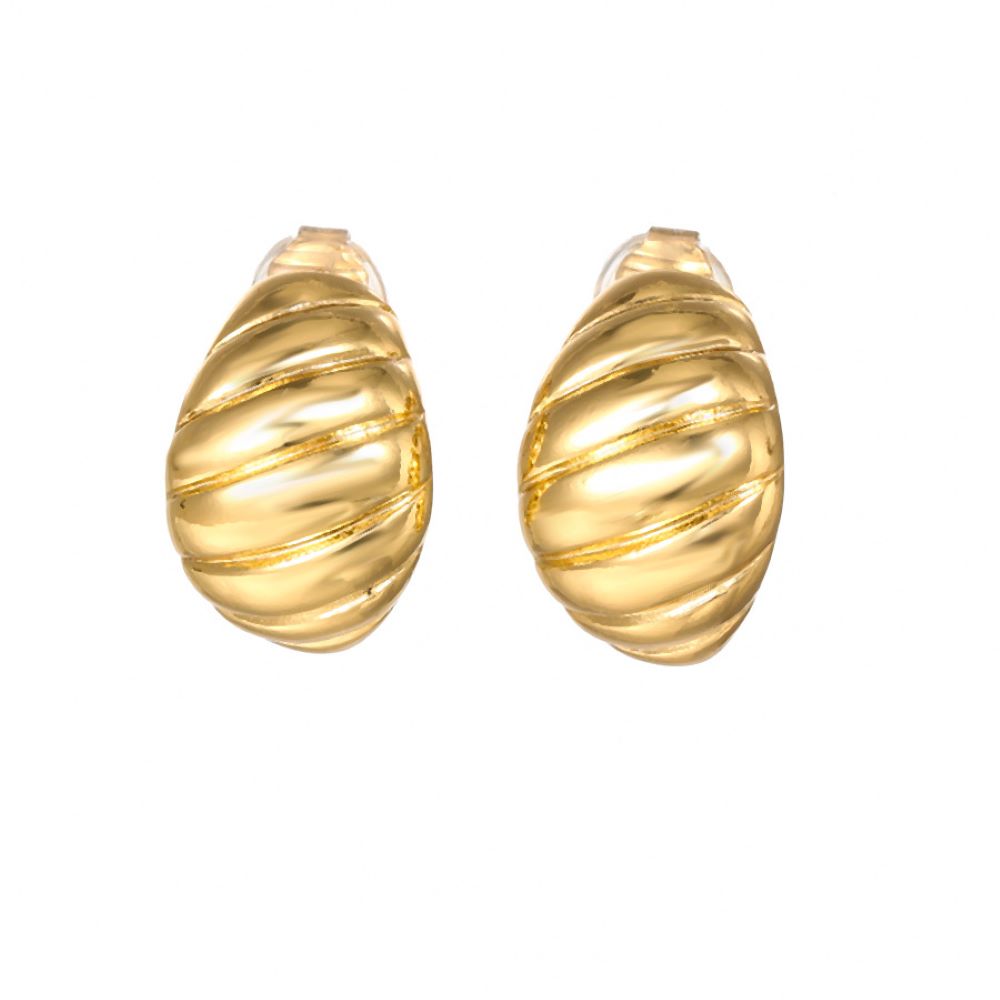 Gold Vintage Style Ribbed Convex Design Clip On Stud Earrings