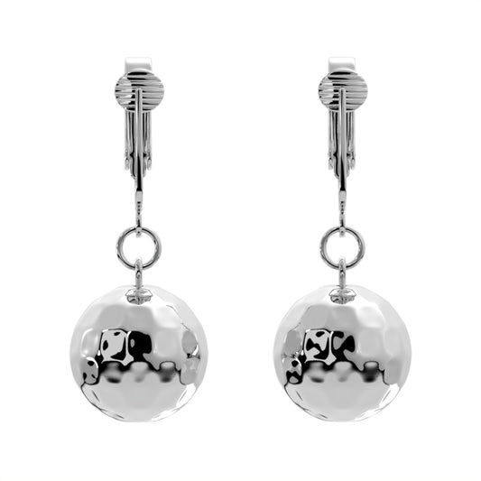 Silver Disco Balls Clip On Dangling Earrings