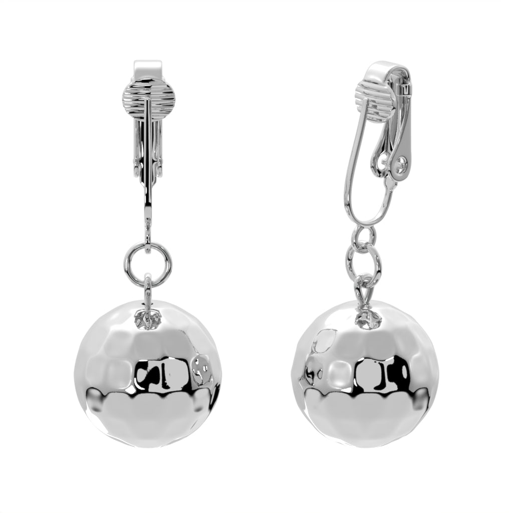 Silver Disco Balls Clip On Dangling Earrings