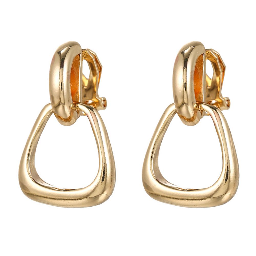 Gold Mini Door Knocker Style Clip On Dangling Earrings