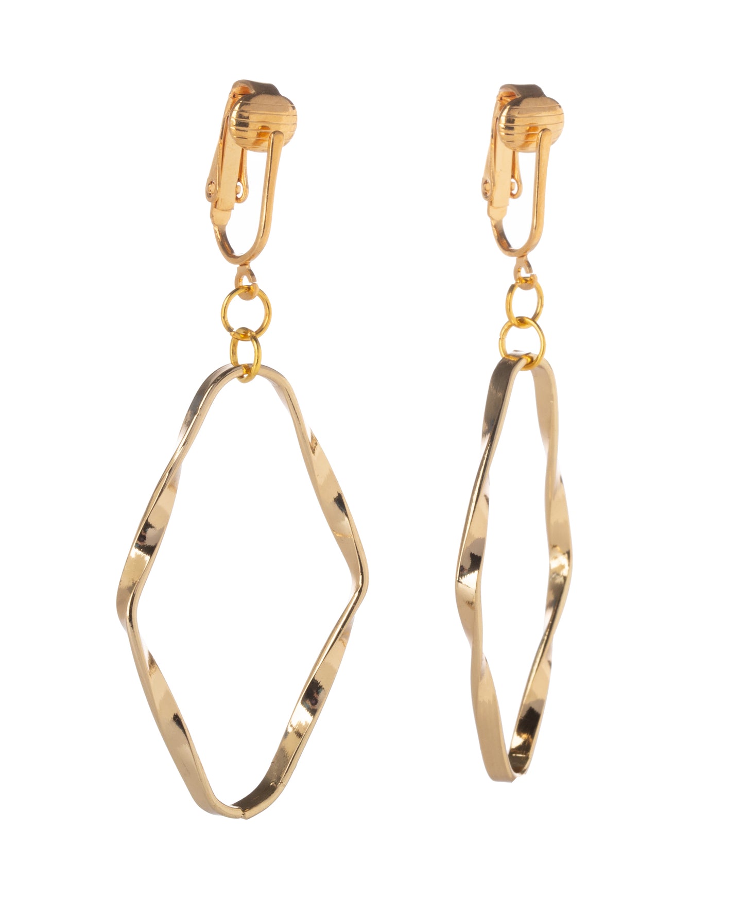 Gold Sculpted Oval Clip On Dangling Earrings