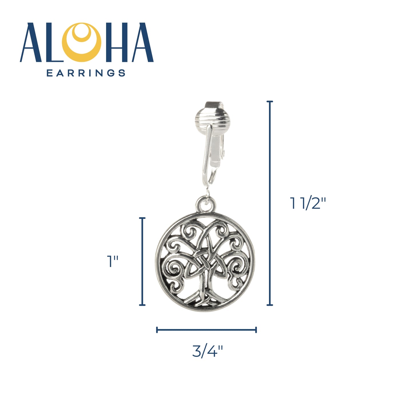 Silver Celtic Tree of Life Clip On Dangling Earrings