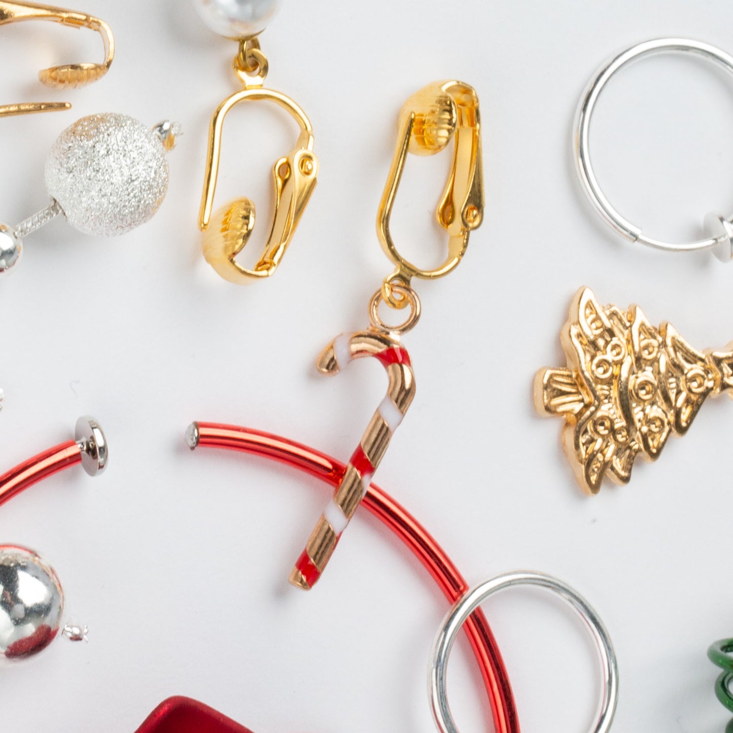 Candy Cane Gold Clip On Dangling Earrings