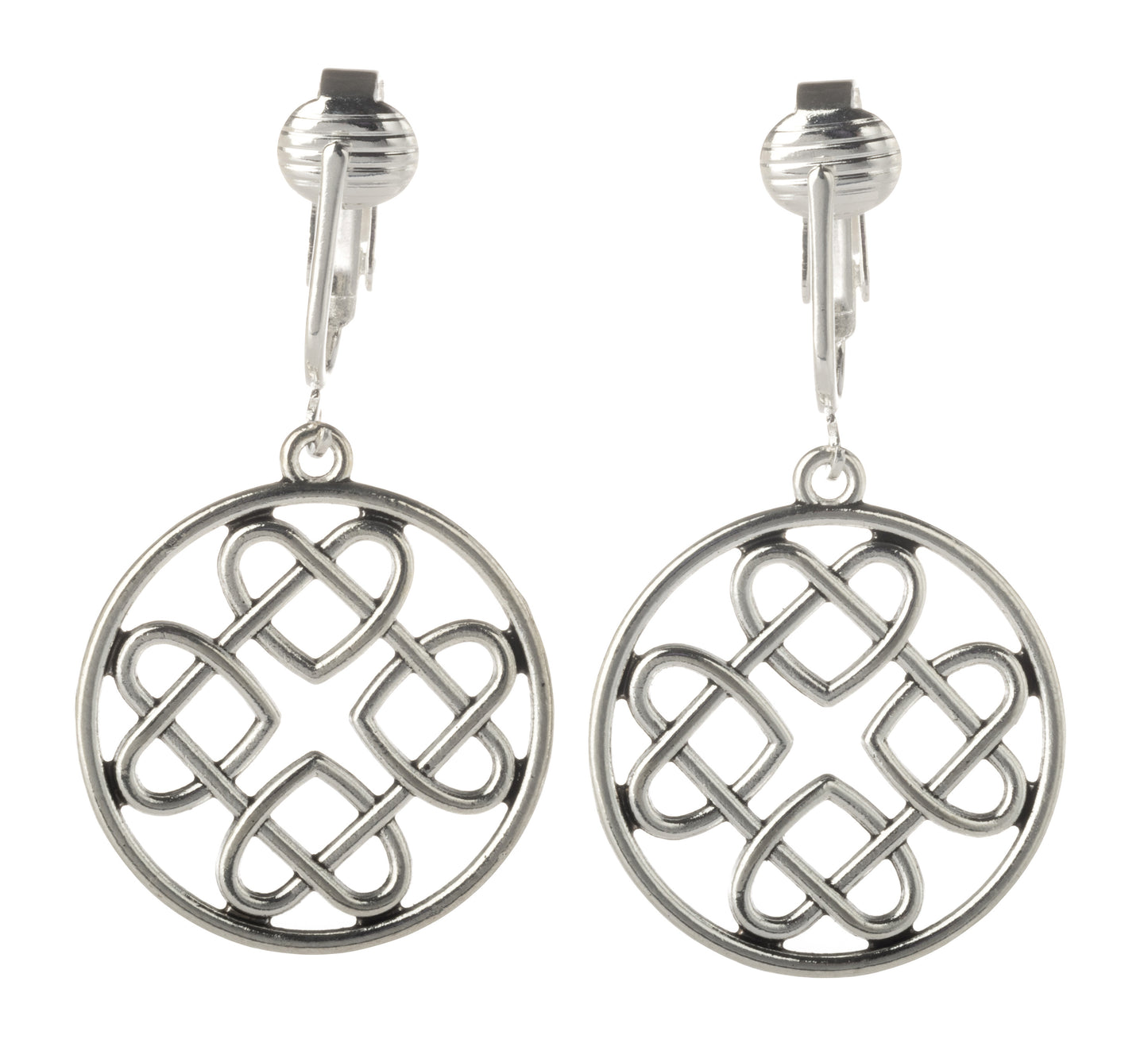 Silver Celtic Hearts Clip On Dangling Earrings