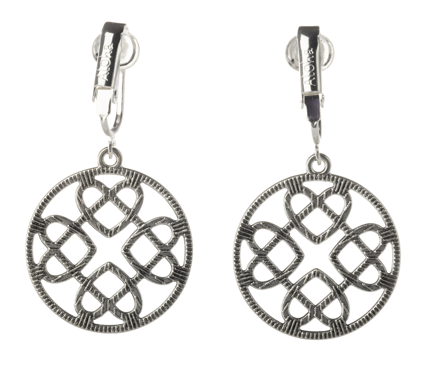 Silver Celtic Hearts Clip On Dangling Earrings