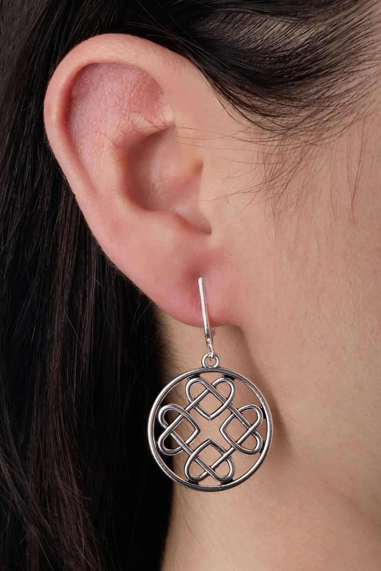 Silver Celtic Hearts Clip On Dangling Earrings