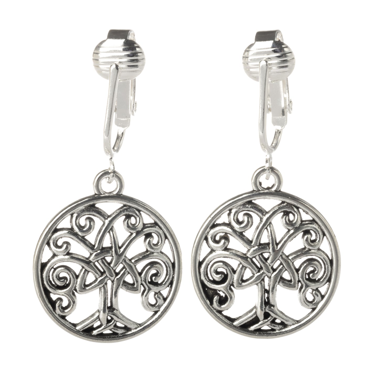 Silver Celtic Tree of Life Clip On Dangling Earrings