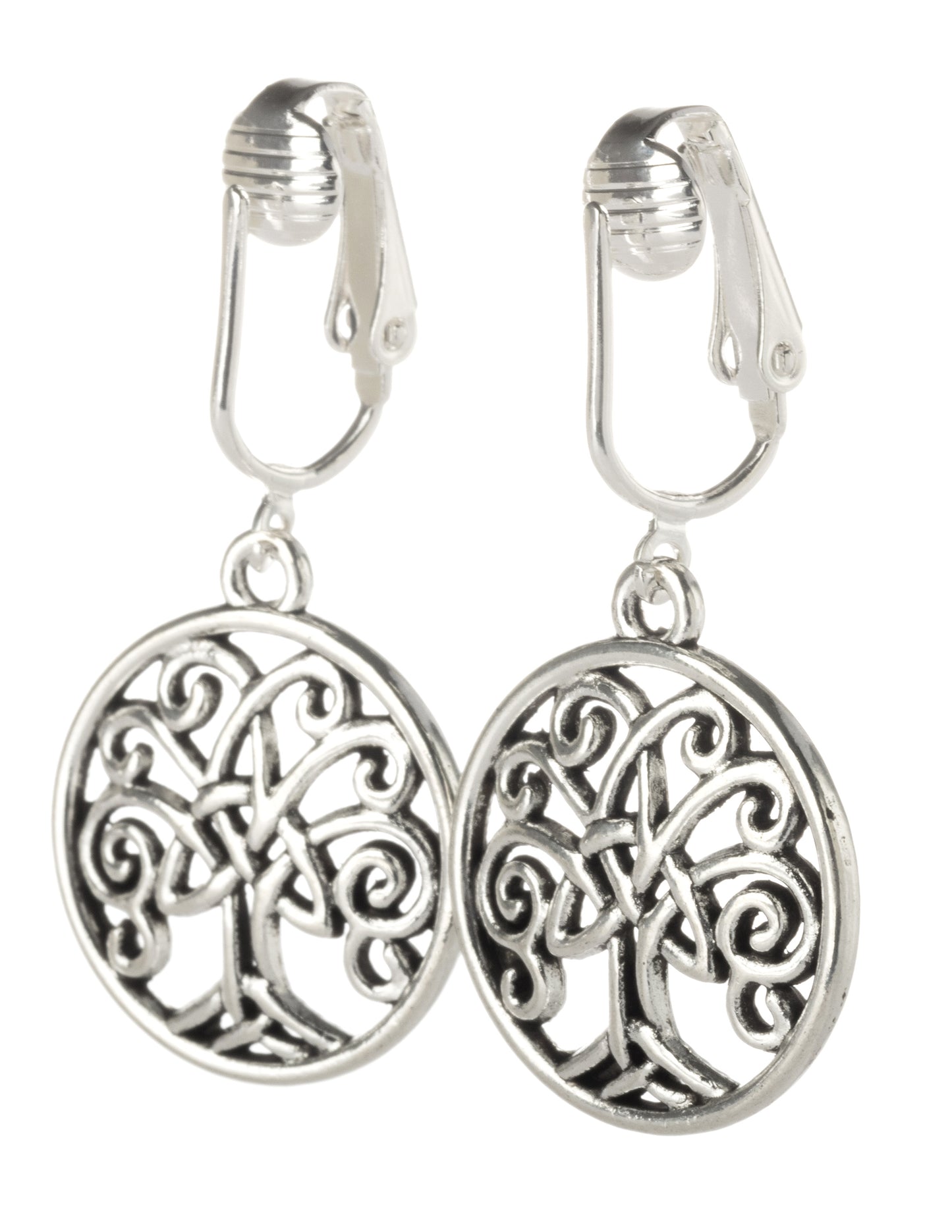 Silver Celtic Tree of Life Clip On Dangling Earrings