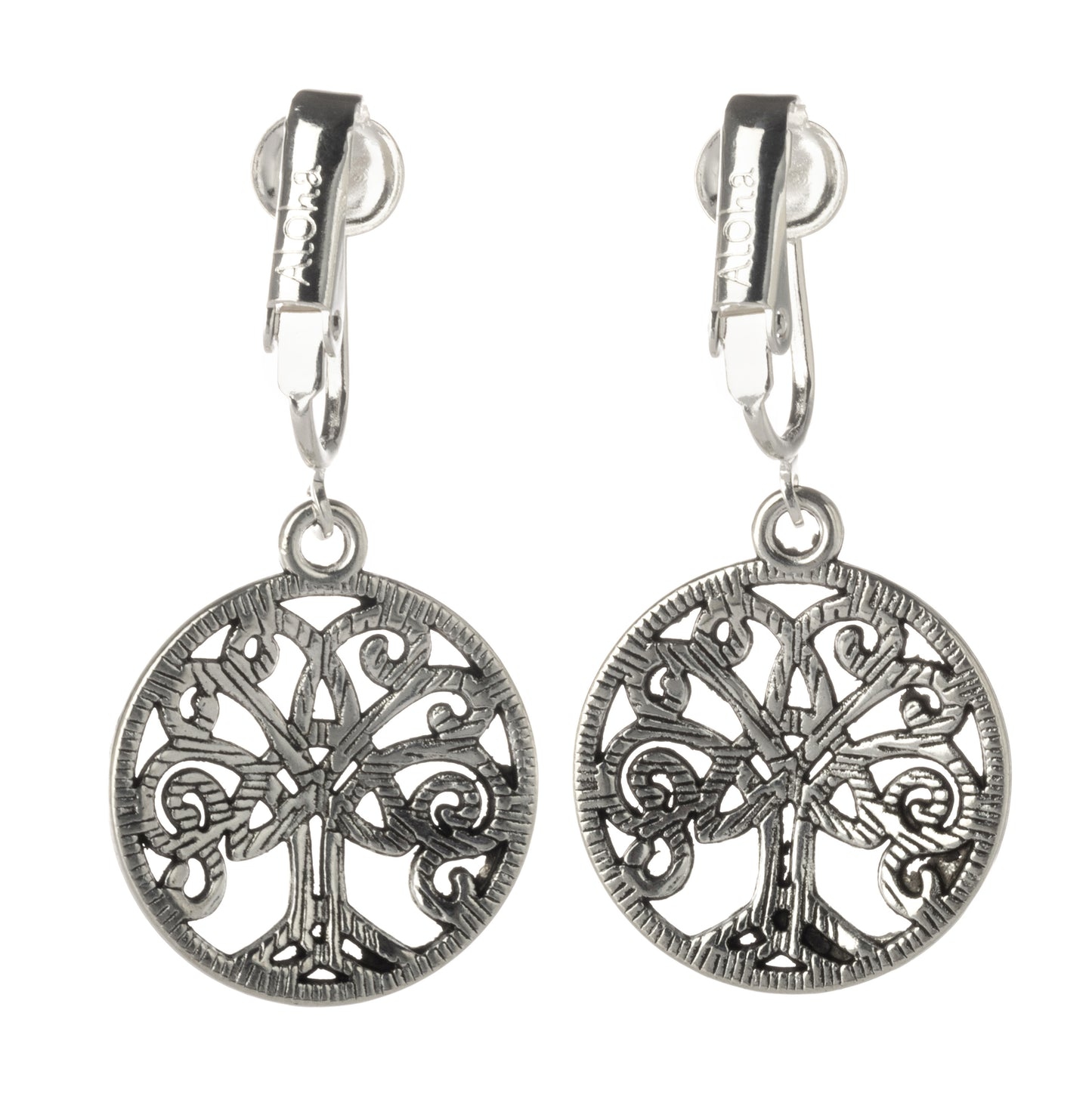 Silver Celtic Tree of Life Clip On Dangling Earrings