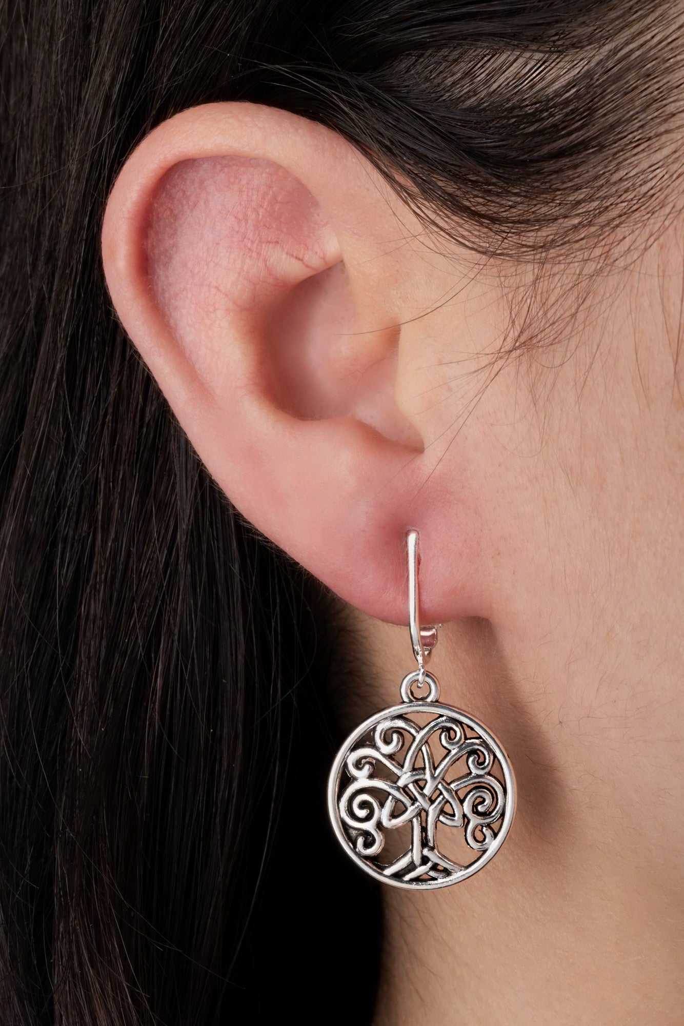 Silver Celtic Tree of Life Clip On Dangling Earrings