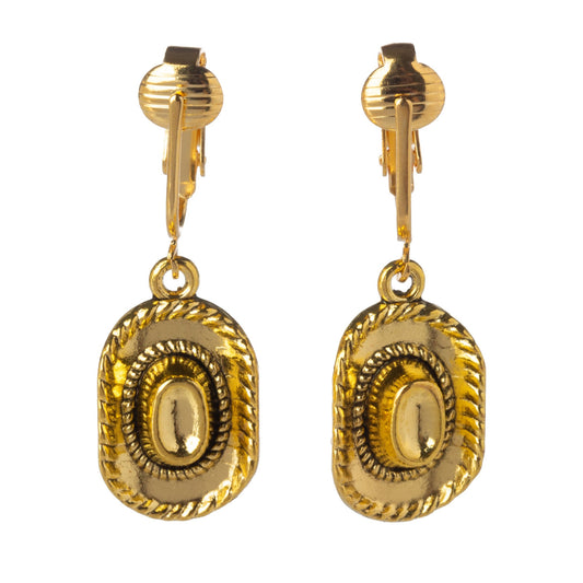 Gold Cowboy Hats Clip On Dangling Earrings