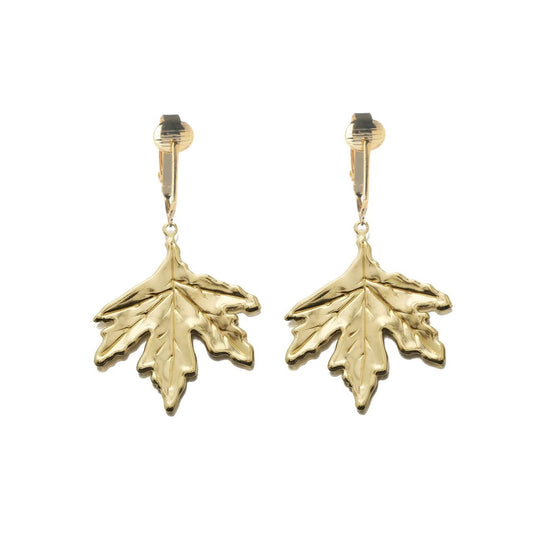 Gold Maple Leaf Clip On Dangling Earrings