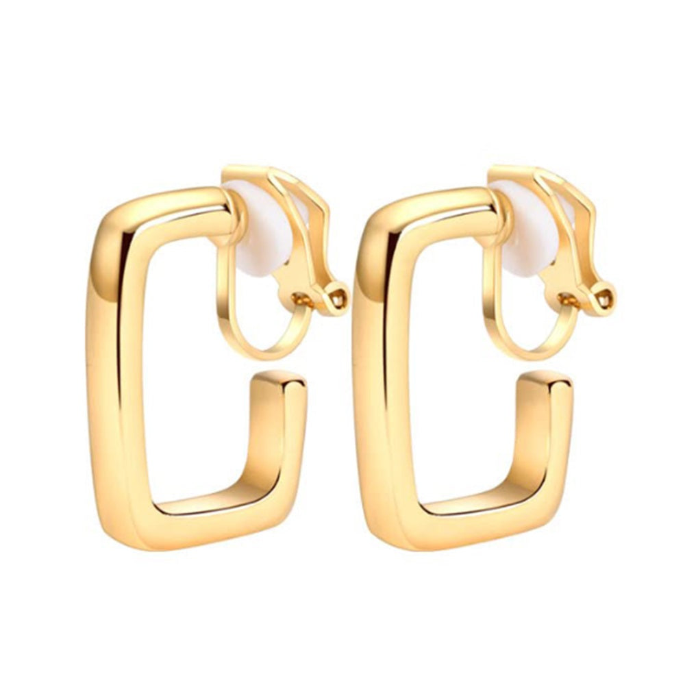 Gold Rectangular Clip On Hoop Earrings