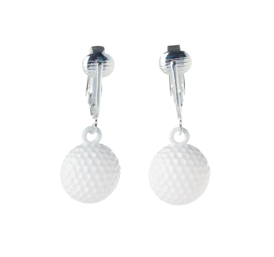 Silver Golf Ball Clip On Dangling Earrings