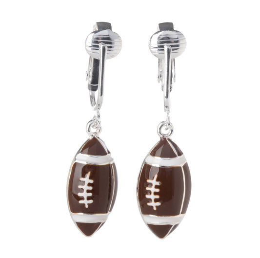 Football Silver Clip On Dangling Earrings