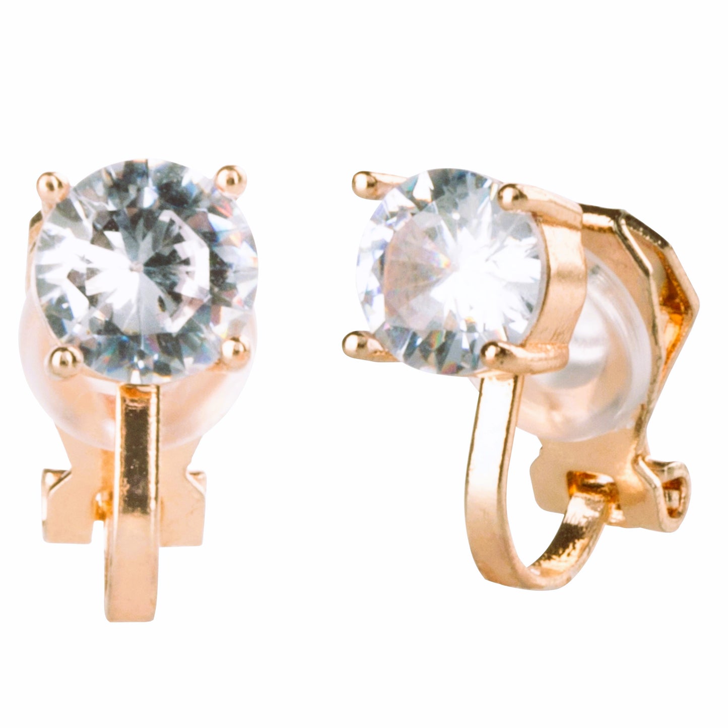 Prong Set CZ Crystal Clip On Stud Earrings