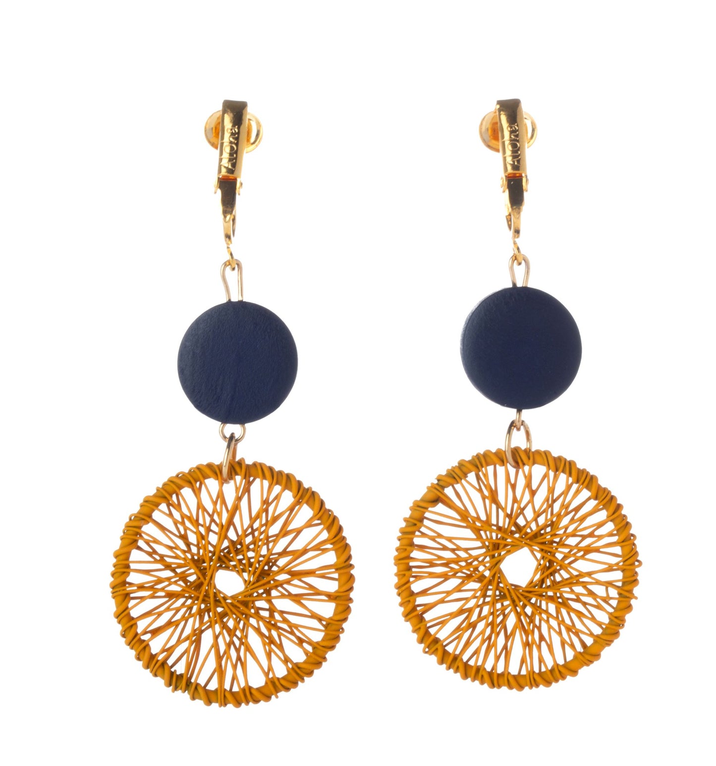 Gold Hollow Woven Circles Clip On Dangling Earrings