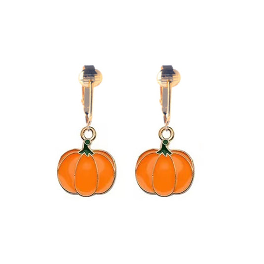 Gold Pumpkin Clip On Dangling Earrings