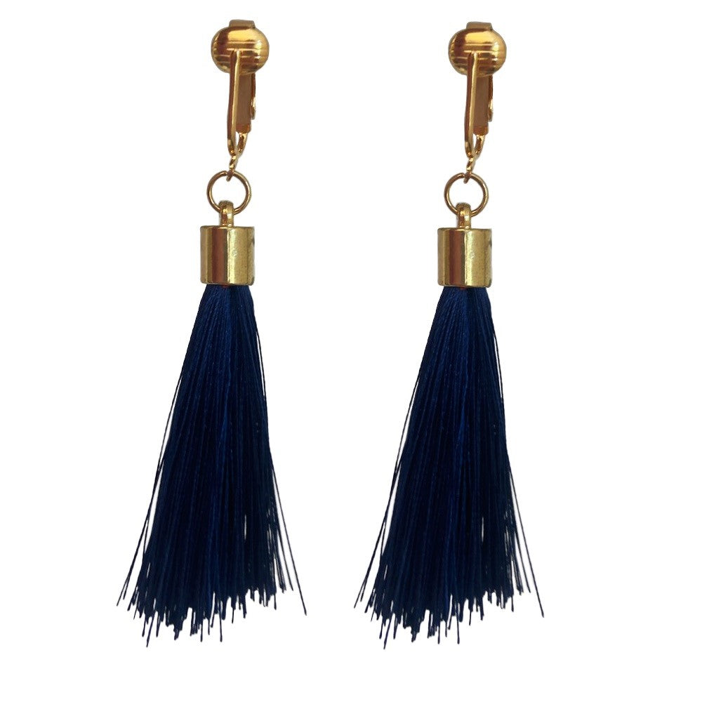 Gold Tassel Clip On Dangling Earrings