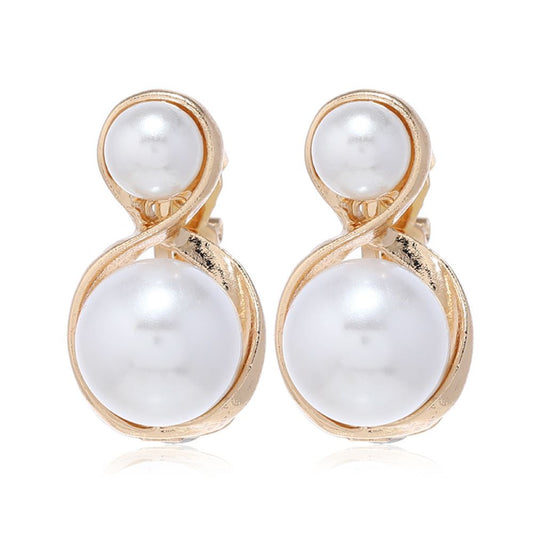 Double Simulated Pearls Clip On Stud Earrings