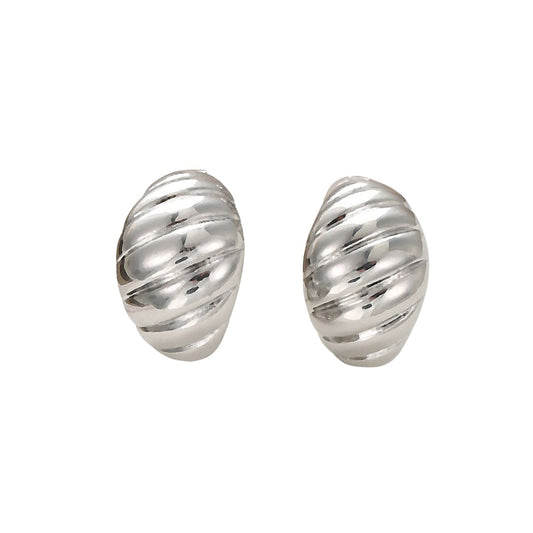 Silver Vintage Style Ribbed Convex Design Clip On Stud Earrings