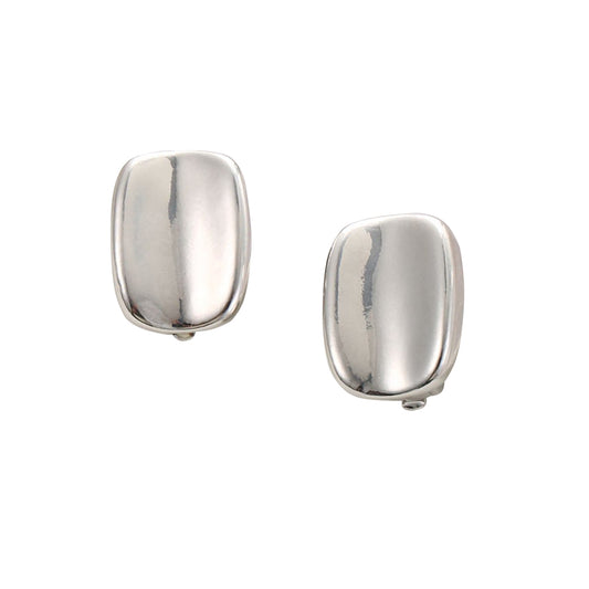 Silver Concave Rectangle Clip On Stud Earrings