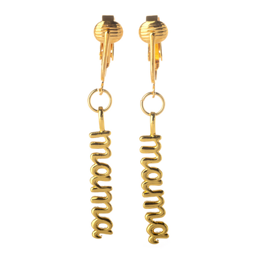 Gold Mama Clip On Dangling Earrings