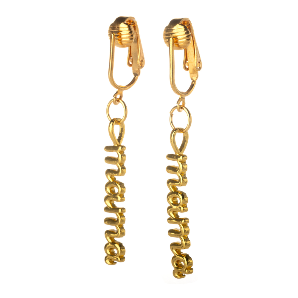 Gold Mama Clip On Dangling Earrings