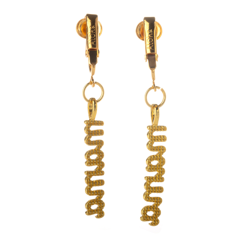 Gold Mama Clip On Dangling Earrings