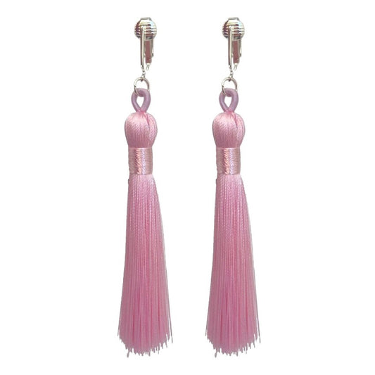 Silver Tassel Clip On Dangling Earrings